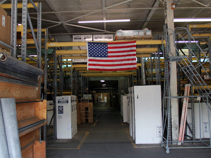 American flag hanging in the Weinstein Willow Grove plumbing warehouse