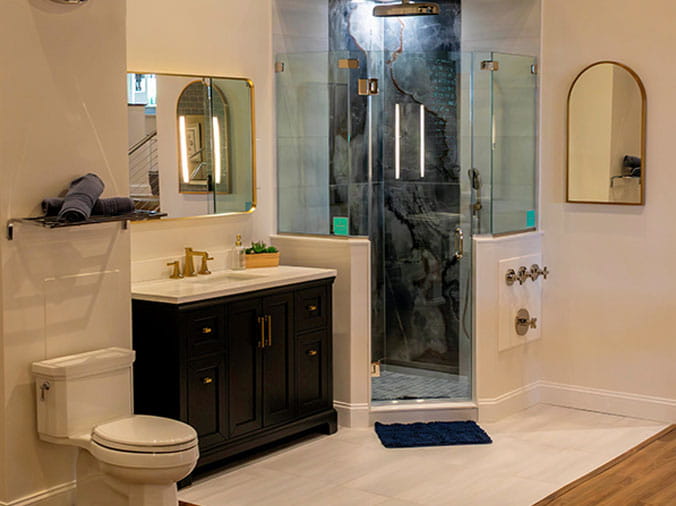 Sample bathroom in tyhe Weinstein Willow Grove Kitchen & Bath Showroom