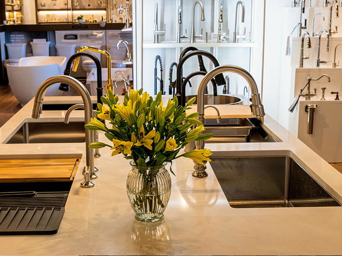 Kitchen sink display in the Weinstein Willow Grove Kitchen & Bath Showroom